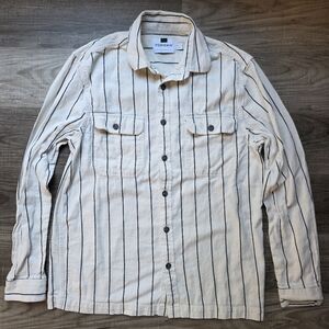 Topman Beige Button-Up Shirt with Black Stripes